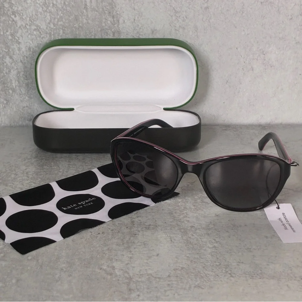 Kate Spade Goldie Polarized Sunglasses Black Pink Trim 807WJ 56mm NWT